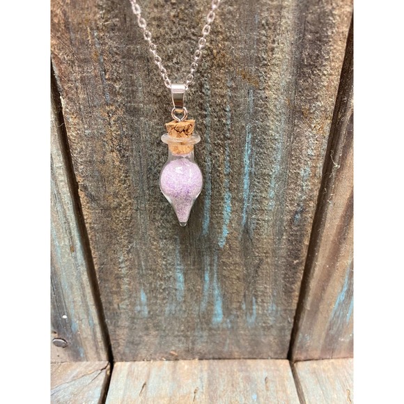Amethyst sand crystal spell jar vial stainless steel necklace anxiety third eye - Picture 1 of 2